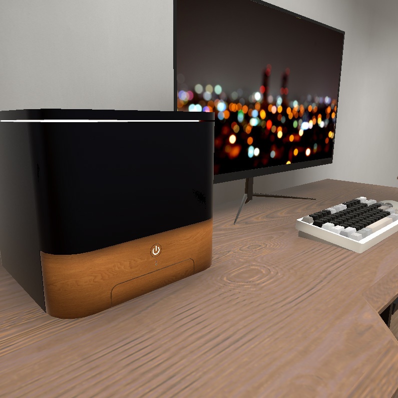 【VRインテリア】PCデスクセット(デスク×2サイズ・デスクチェア・PC・モニター・キーボード・トラックボールマウス) STRINT002【VRChat想定】