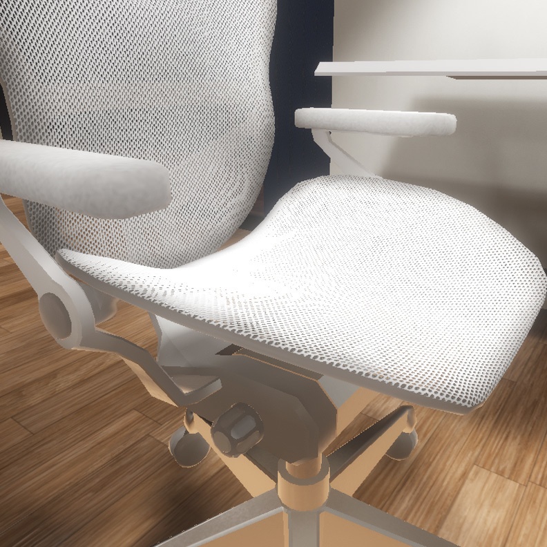 【VRインテリア】PCデスクセット(デスク×2サイズ・デスクチェア・PC・モニター・キーボード・トラックボールマウス) STRINT002【VRChat想定】