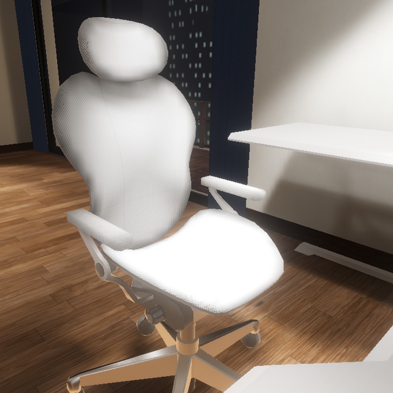 【VRインテリア】PCデスクセット(デスク×2サイズ・デスクチェア・PC・モニター・キーボード・トラックボールマウス) STRINT002【VRChat想定】