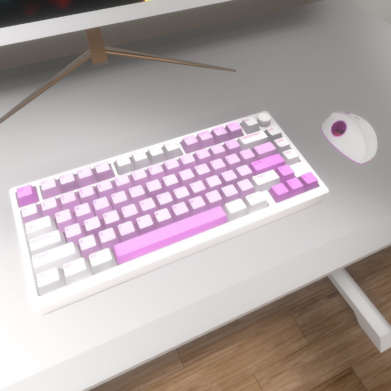 【VRインテリア】PCデスクセット(デスク×2サイズ・デスクチェア・PC・モニター・キーボード・トラックボールマウス) STRINT002【VRChat想定】