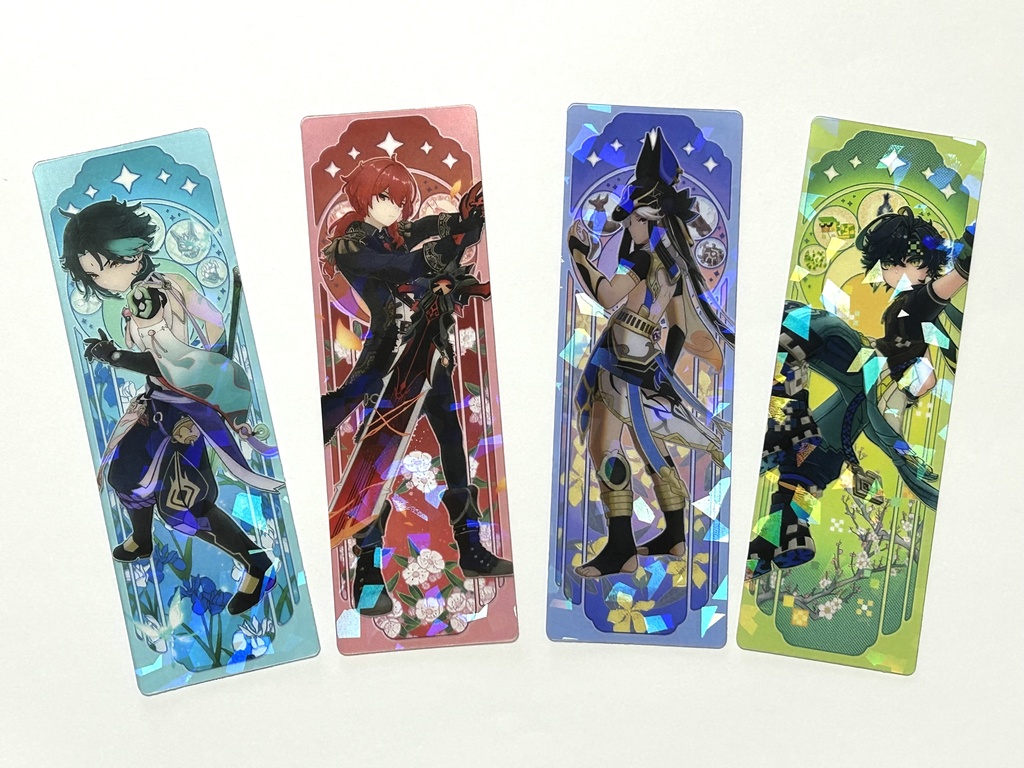 クリアしおりセット(魈、ディルック、セノ、キィニチ)