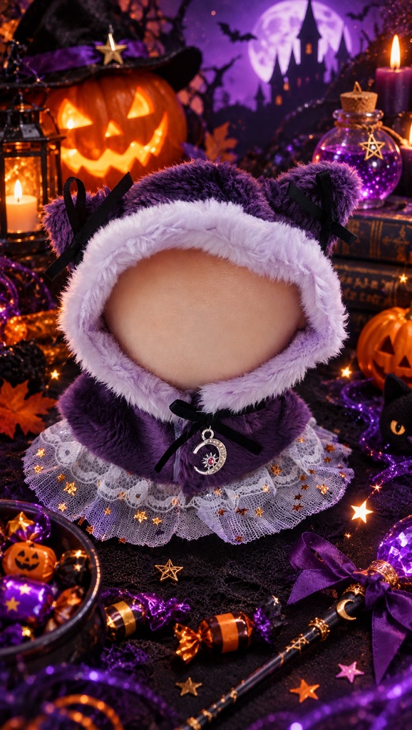 【新作！ハロウィン🎃】10〜12センチぬい服  紫ねこみみケープ