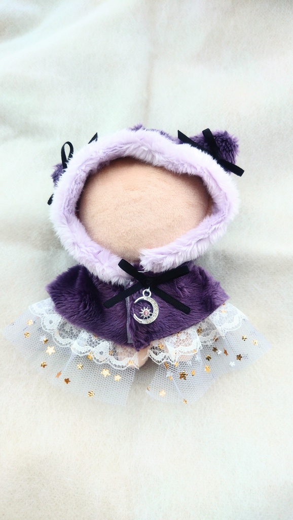 【新作!ハロウィン🎃】10〜12センチぬい服 紫ねこみみケープ
