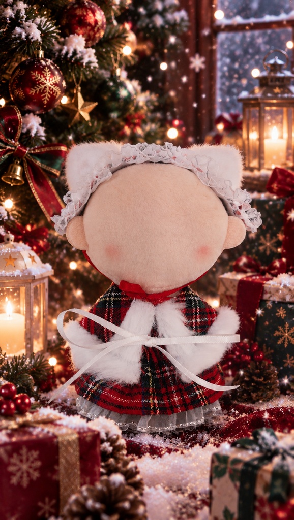 【先取りクリスマス⁉🎄】10センチ〜12センチぬい服　チェック柄ケープ&スカートandヘッドドレス🩷