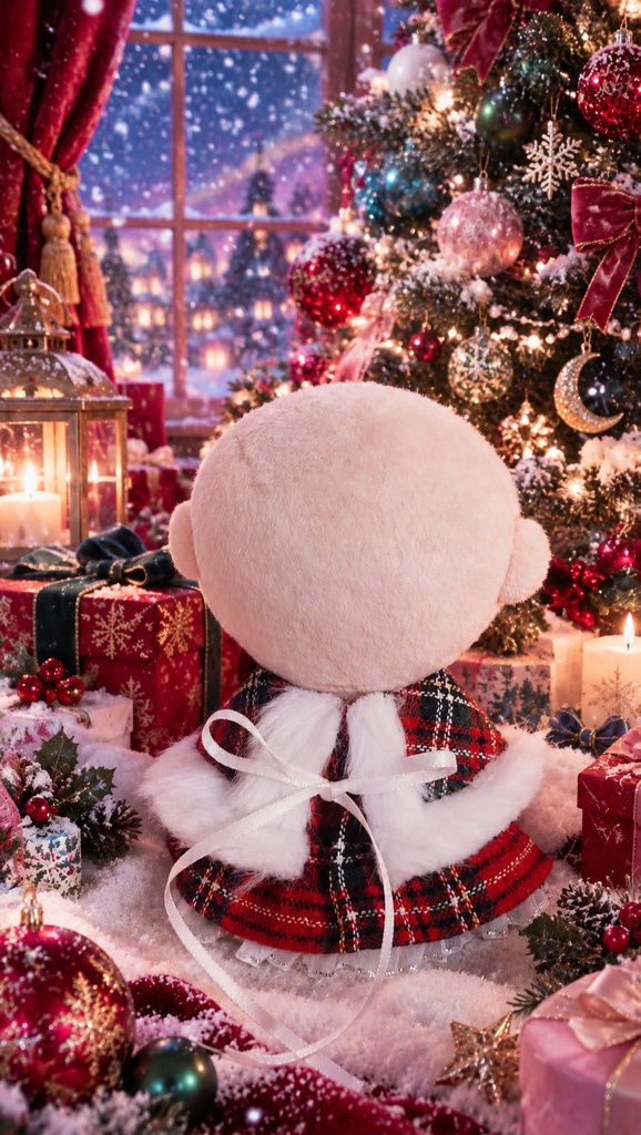 【先取りクリスマス⁉🎄】10センチ〜12センチぬい服 チェック柄ケープ&スカートandヘッドドレス🩷