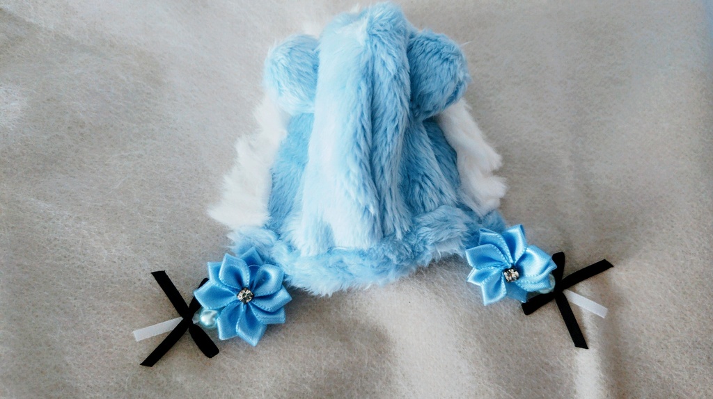 10cm〜14cmぬい服 クマフードもこもこ帽子🩵ブルー