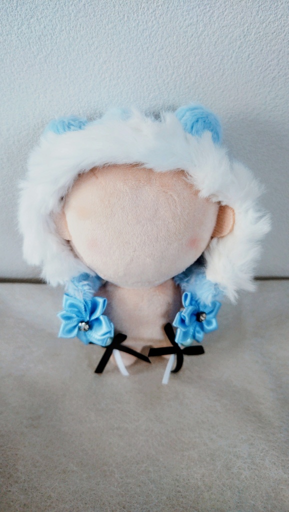10cm〜14cmぬい服 クマフードもこもこ帽子🩵ブルー