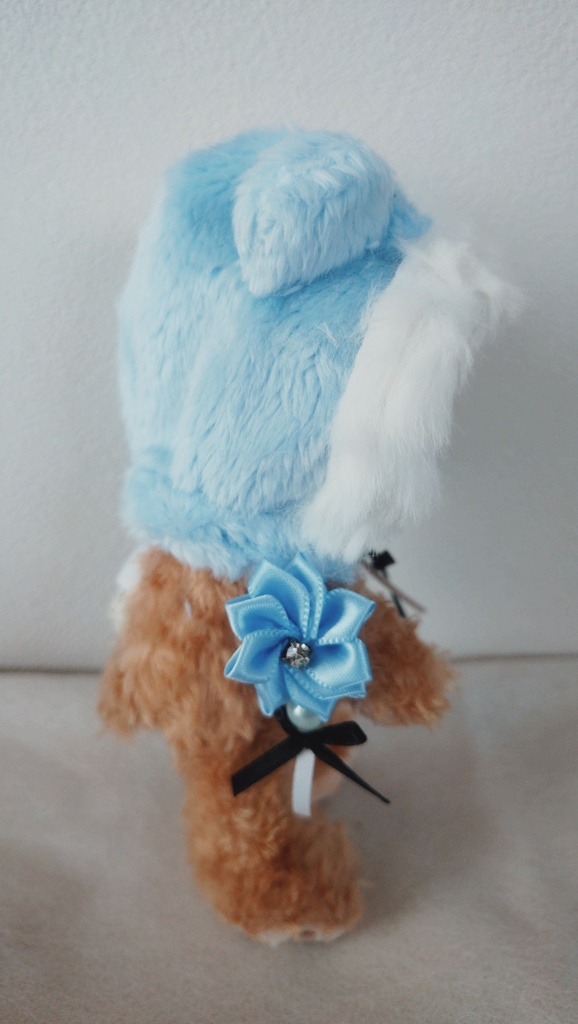 10cm〜14cmぬい服 クマフードもこもこ帽子🩵ブルー