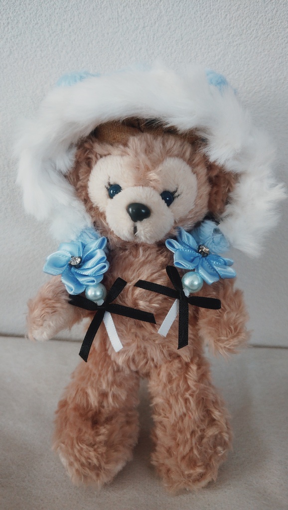 10cm〜14cmぬい服 クマフードもこもこ帽子🩵ブルー