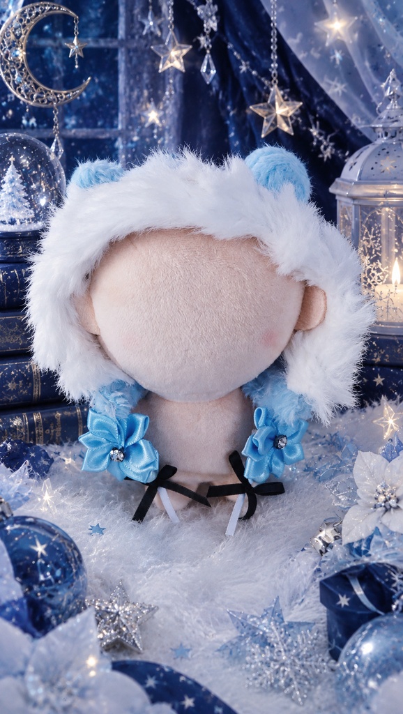 10cm〜14cmぬい服 クマフードもこもこ帽子🩵ブルー