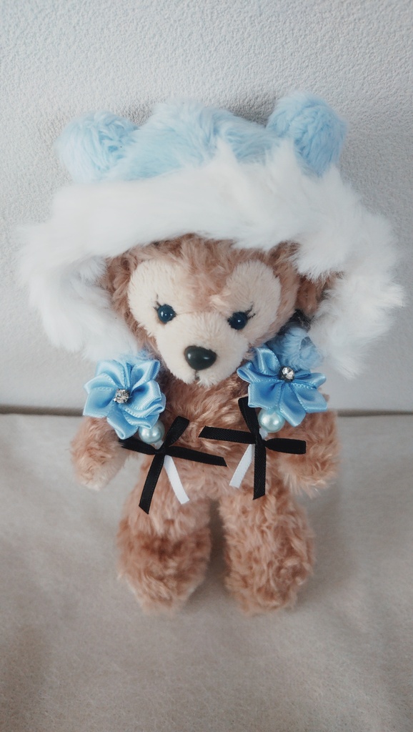 10cm〜14cmぬい服 クマフードもこもこ帽子🩵ブルー