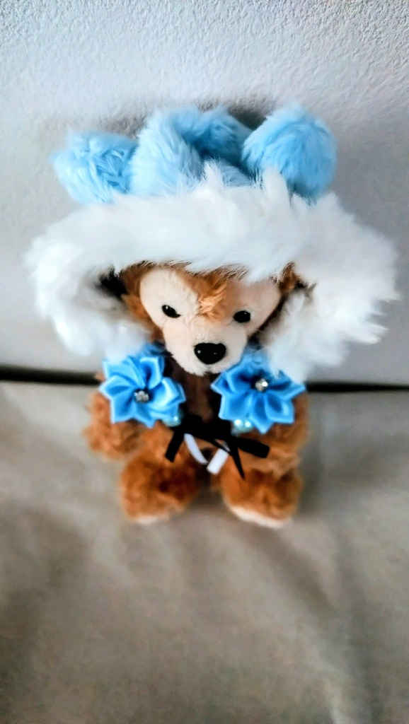 10cm〜14cmぬい服 クマフードもこもこ帽子🩵ブルー