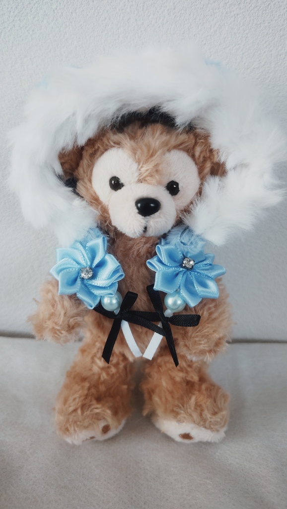 10cm〜14cmぬい服 クマフードもこもこ帽子🩵ブルー