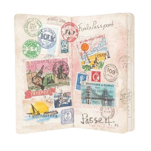 ピンクアンティーク水彩・旅行クリップアート12セット ❘ PNG背景透過