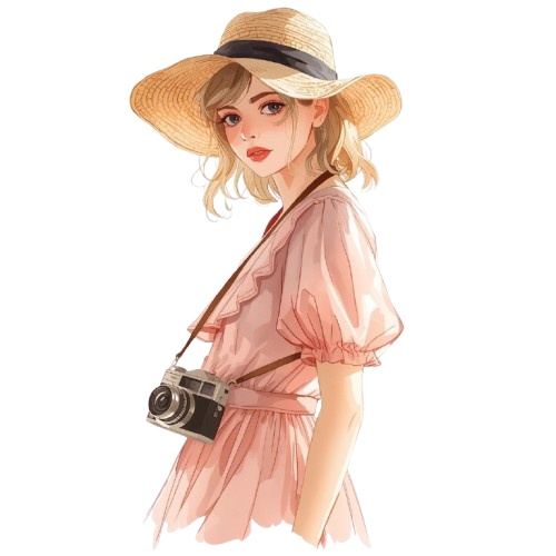 ピンクアンティーク水彩・旅行クリップアート12セット ❘ PNG背景透過