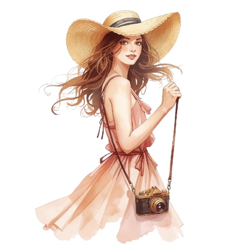 ピンクアンティーク水彩・旅行クリップアート12セット ❘ PNG背景透過