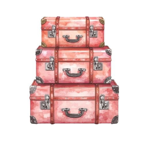 ピンクアンティーク水彩・旅行クリップアート12セット ❘ PNG背景透過