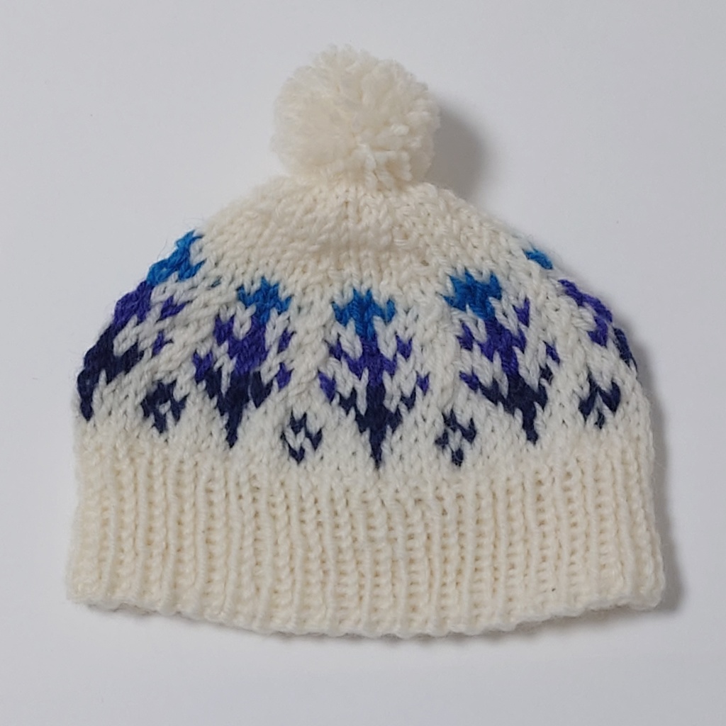 編み込み模様のポンポン帽子(大)