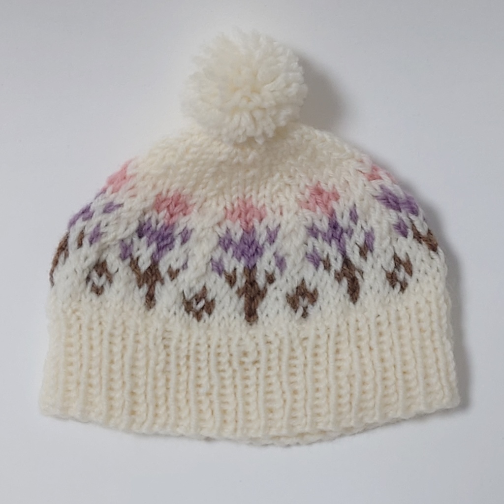 編み込み模様のポンポン帽子(大)