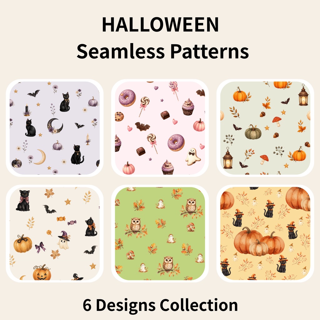 Halloween Seamless Patterns|6 Designs Collection