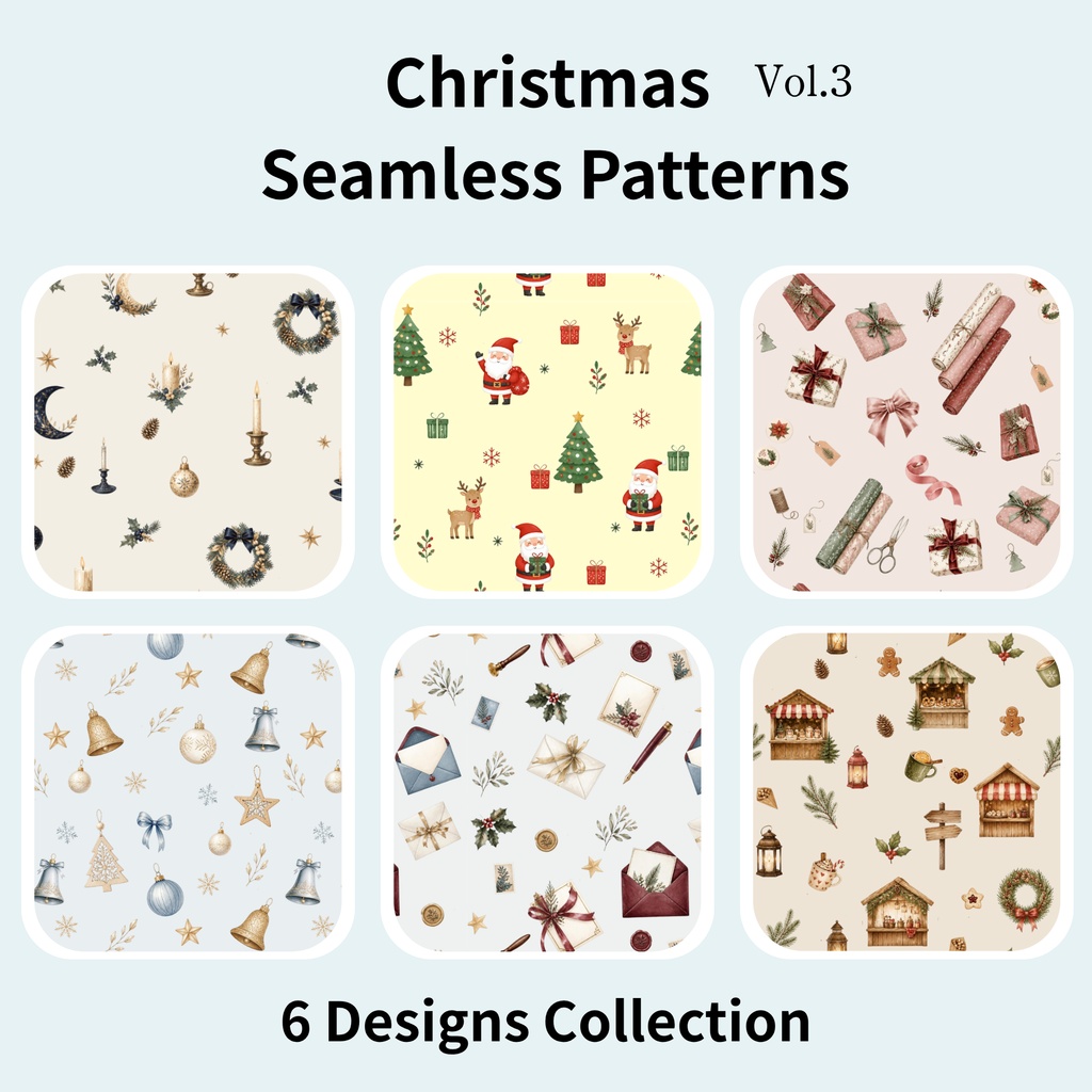 Christmas Seamless Patterns Vol.3(クリスマス シームレスパターン Vol.3)|6 Designs Collection