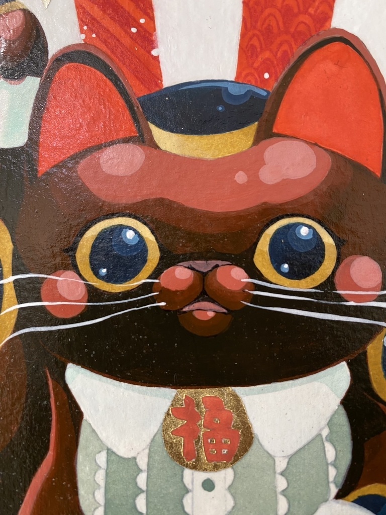 赤い招き猫 健康運 縁起物 絵画