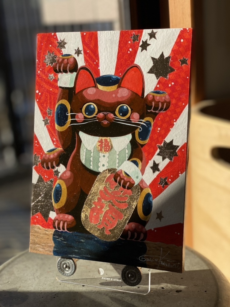 赤い招き猫 健康運 縁起物 絵画
