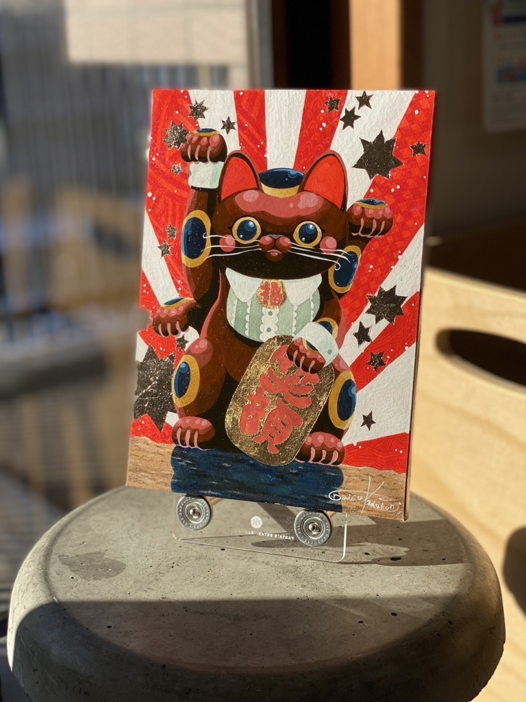 赤い招き猫 健康運 縁起物 絵画