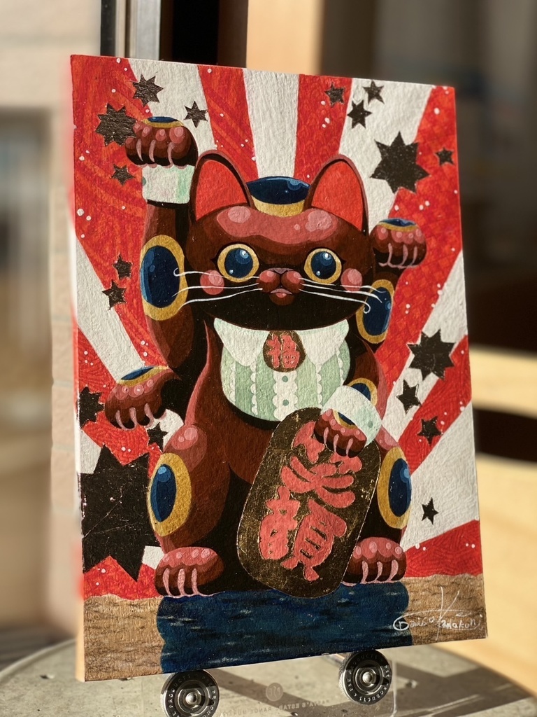赤い招き猫 健康運 縁起物 絵画