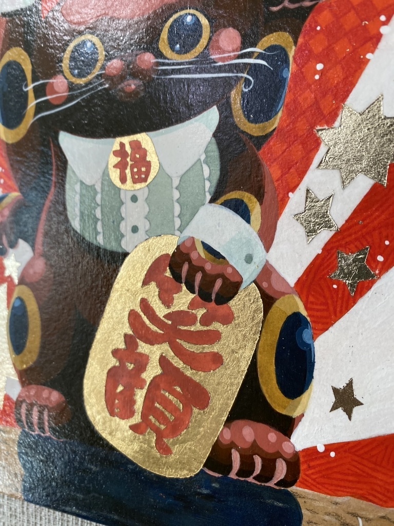 赤い招き猫 健康運 縁起物 絵画