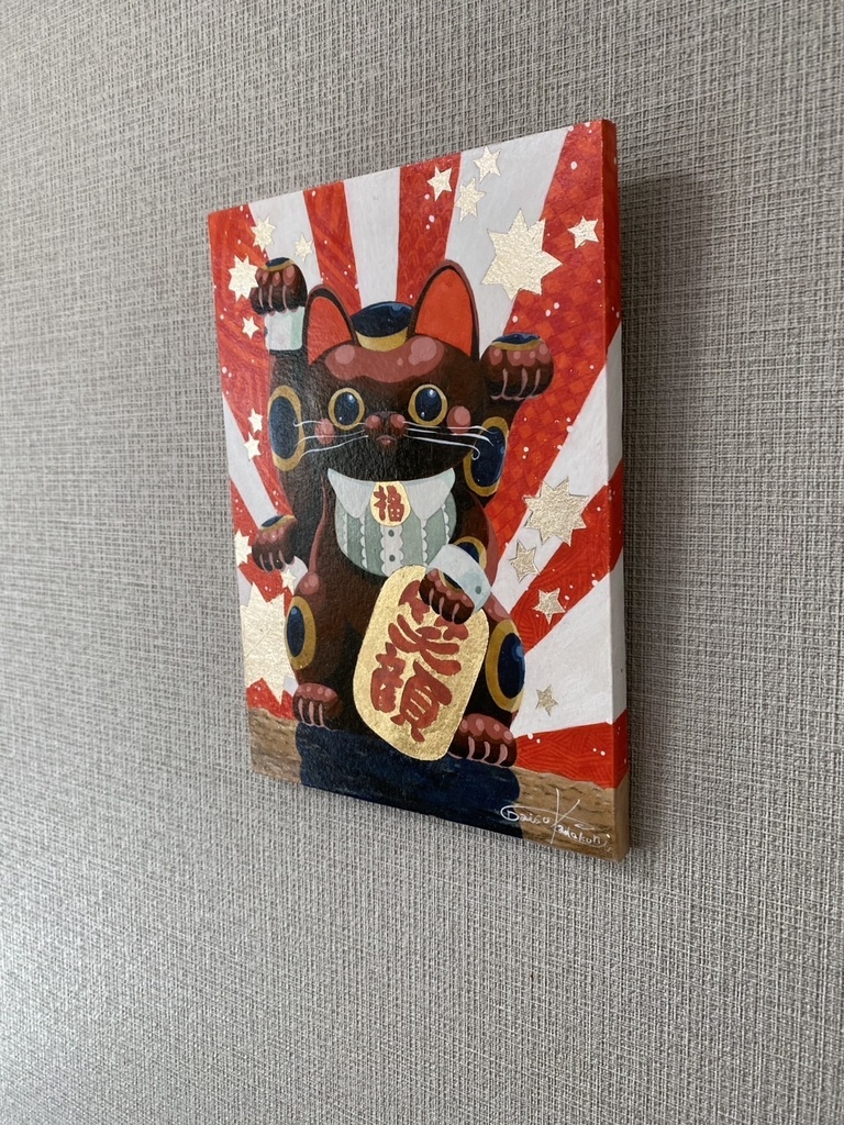 赤い招き猫 健康運 縁起物 絵画