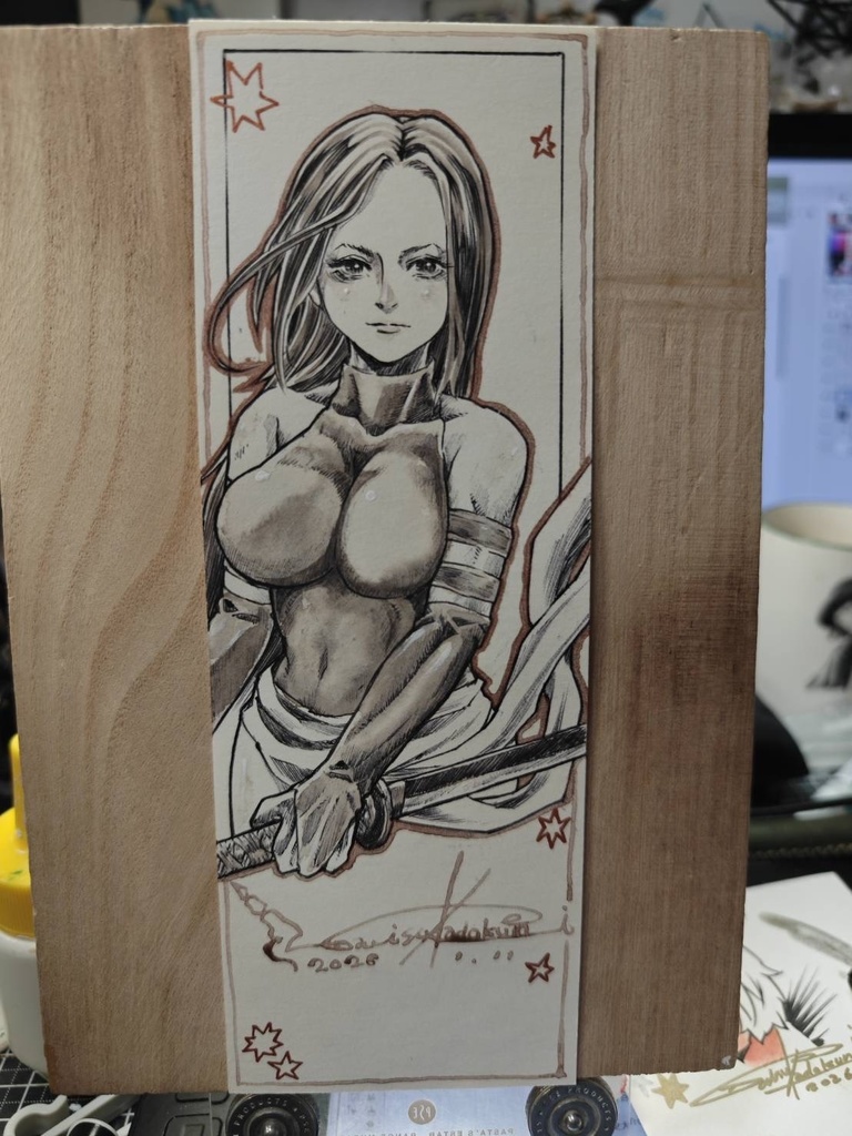 サイロックぽい女性　ランダムグレーのグレー仕上げとカッパーインク