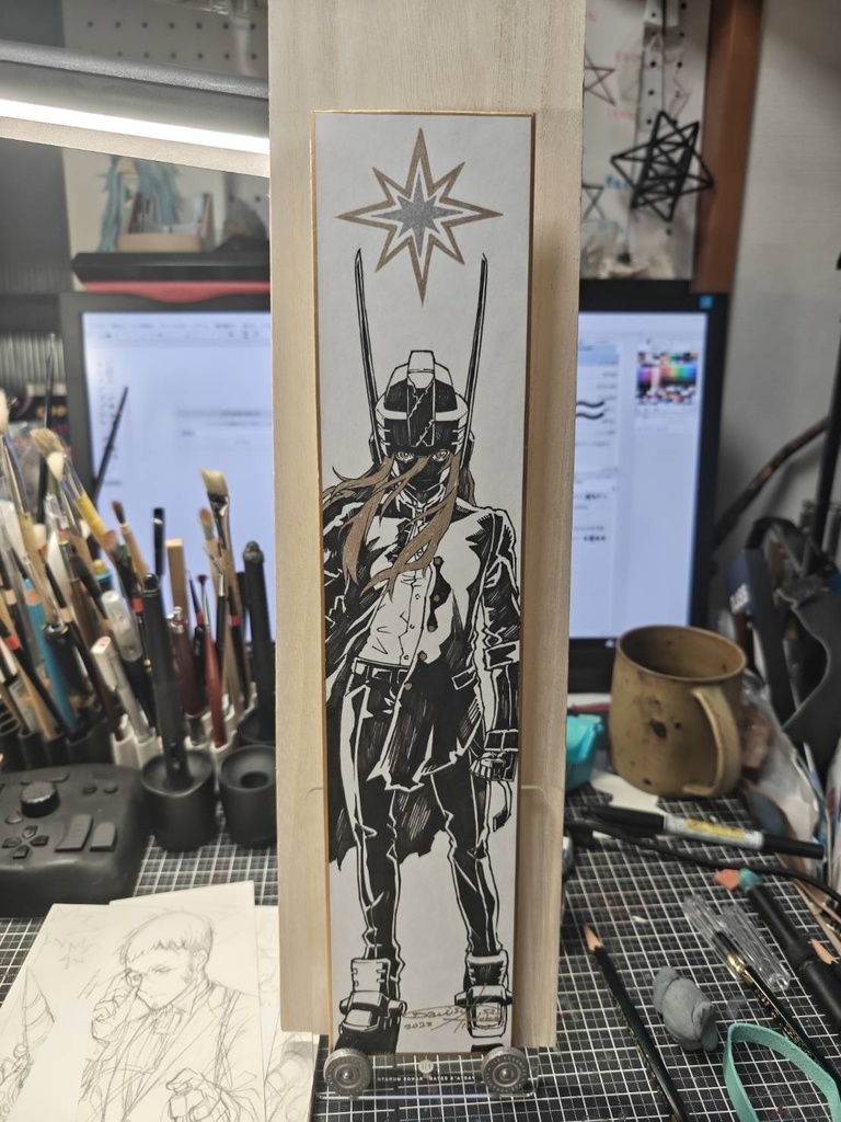 学ラン乙女　2025年の12月の個展で描いた短冊　75mm×365mmサイズ