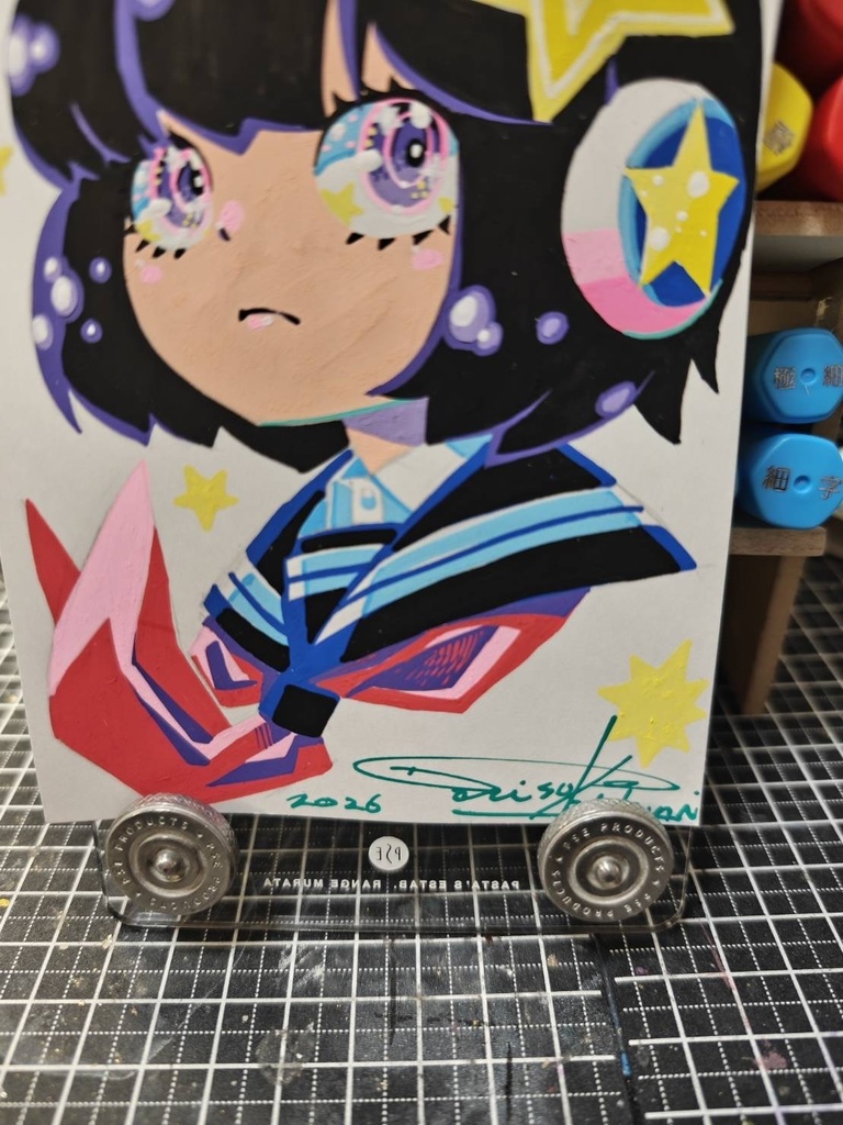 ポストカードサイズ 女の子 PILOT juice paintと紙用マッキー極細作画