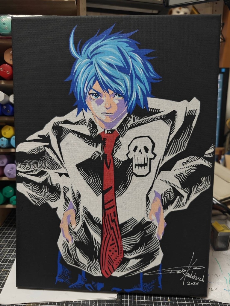 F4サイズ　黒いキャンバスにドクロシャツ男子