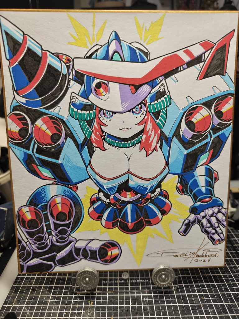 赤青武者の子兜の鎧乙女　中色紙