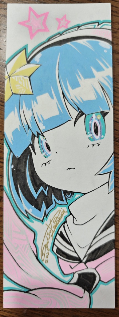  【ギャラリー21販売予定だった展】 A4の1/4サイズの青い髪の可愛い子