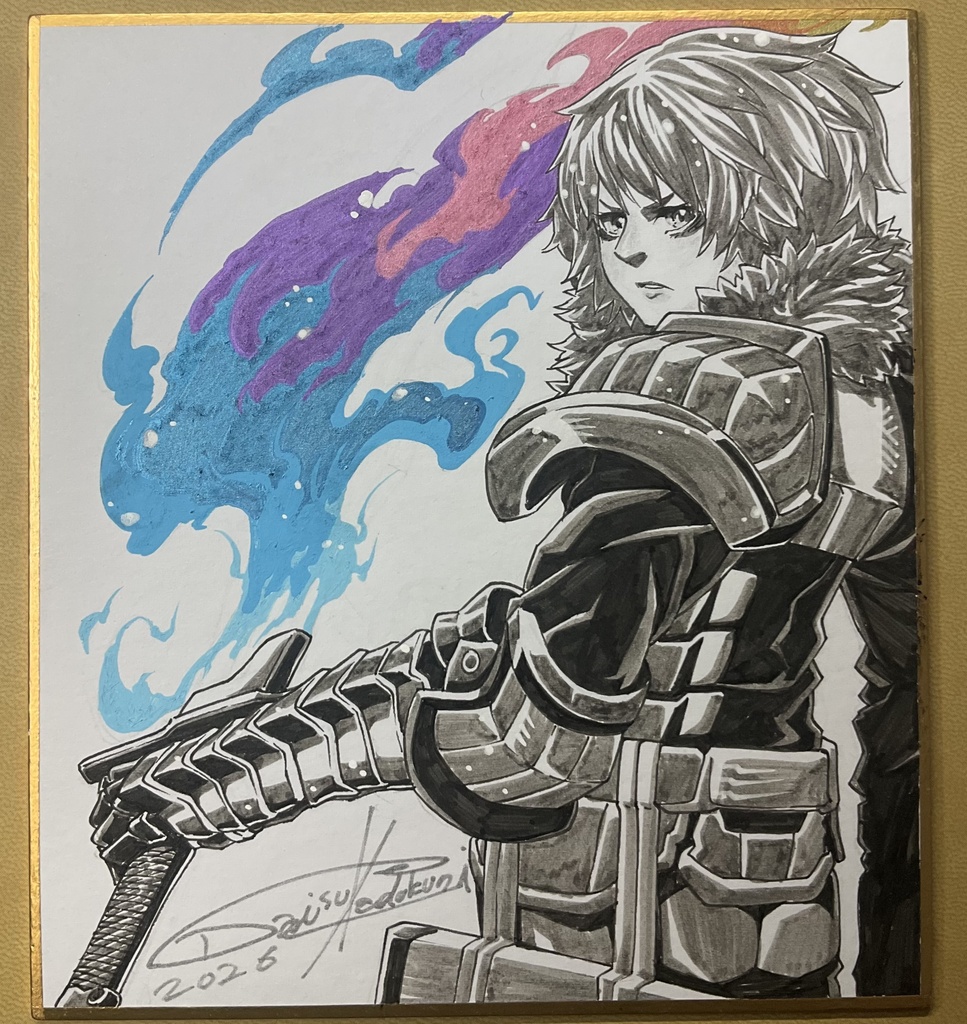 ミニ色紙原画　燃える剣