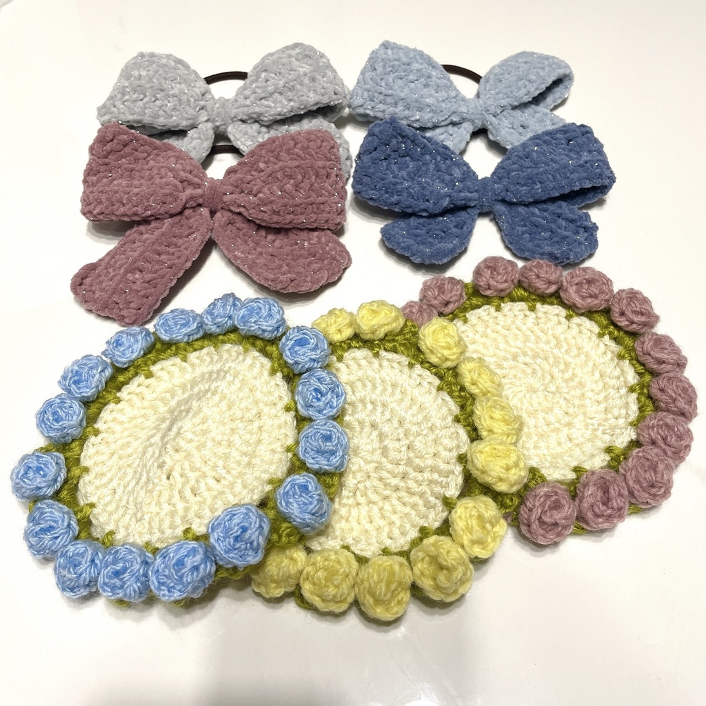 ねこyumiさんオーダー　リボンのヘアゴムと花束コースター
