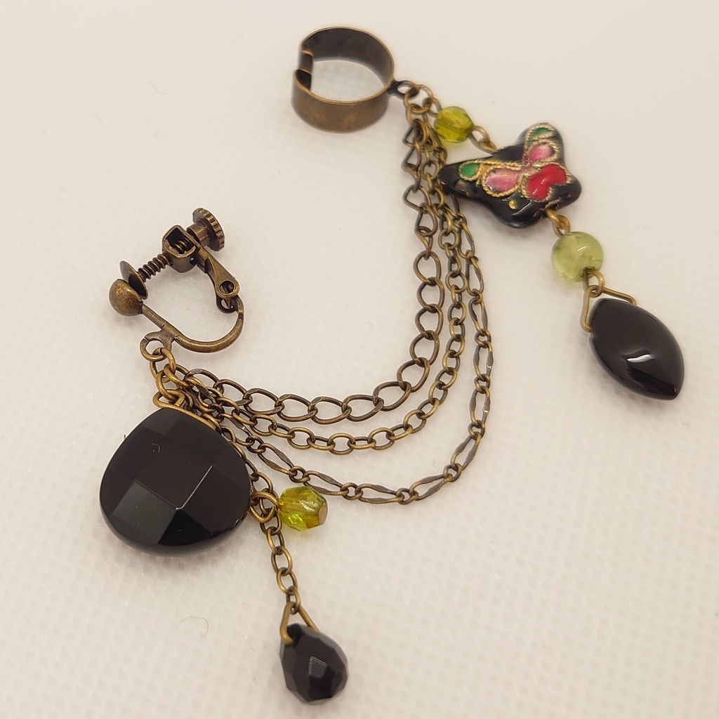 七宝焼き・ペリドットカフ付きイヤリング