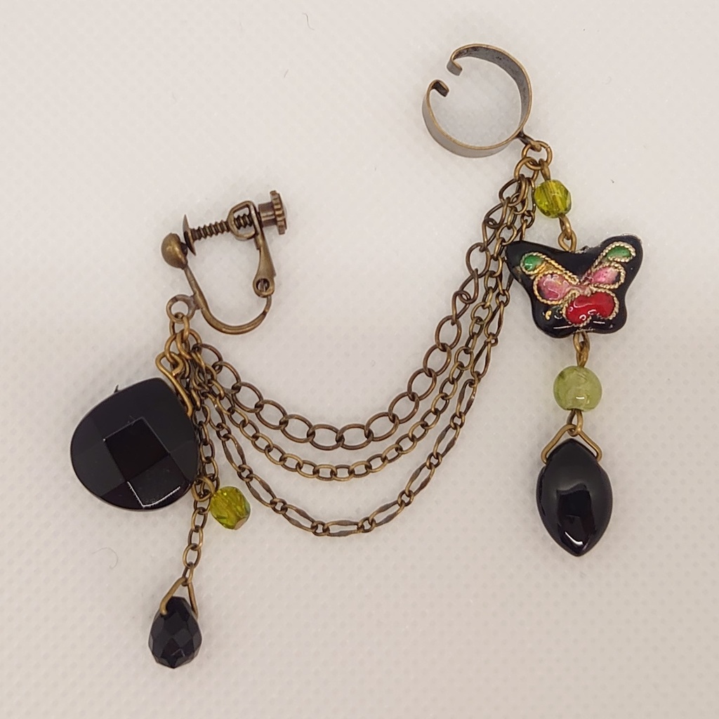 七宝焼き・ペリドットカフ付きイヤリング