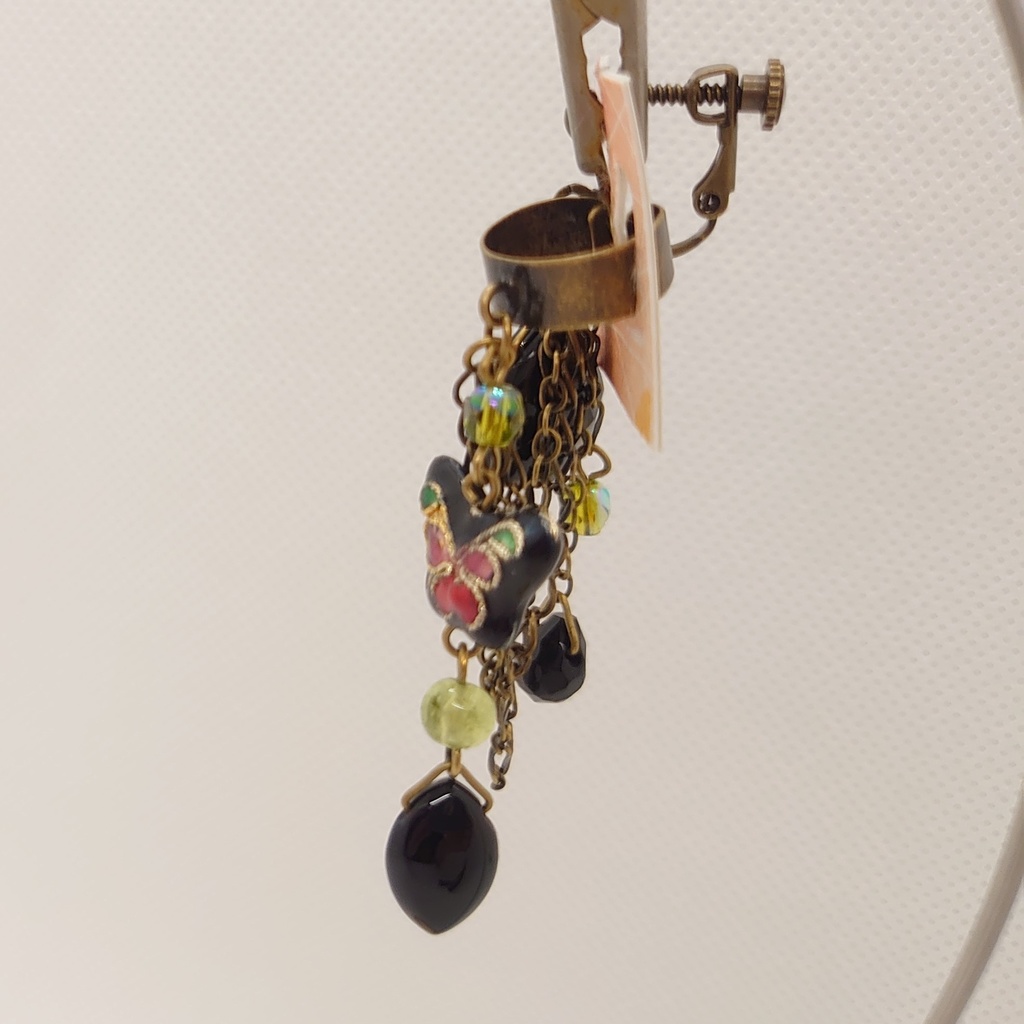 七宝焼き・ペリドットカフ付きイヤリング