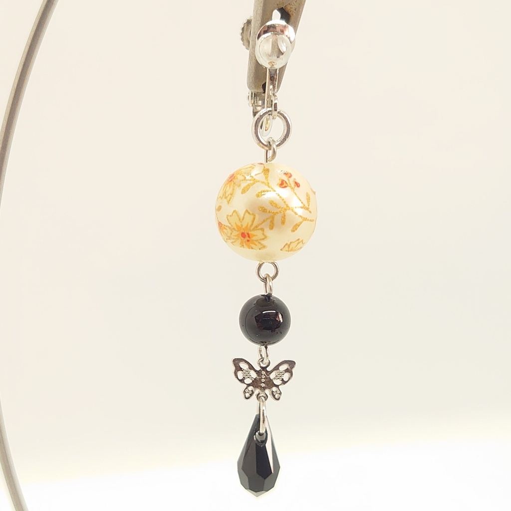 オニキス・蝶イヤリング