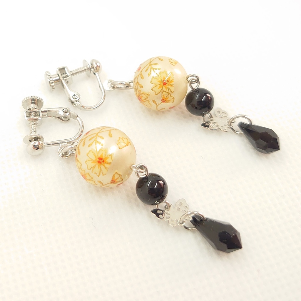 オニキス・蝶イヤリング