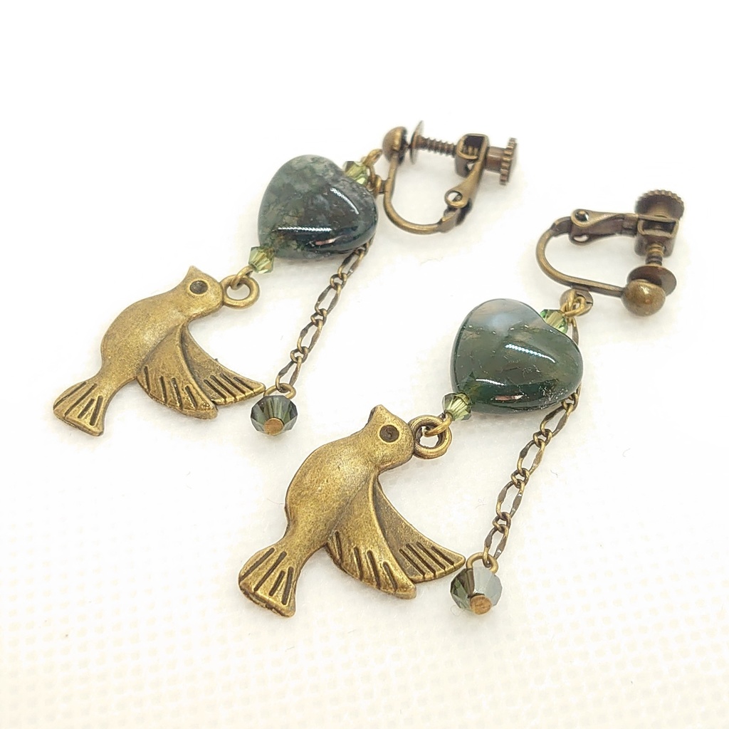 モスアゲート・鳥イヤリング