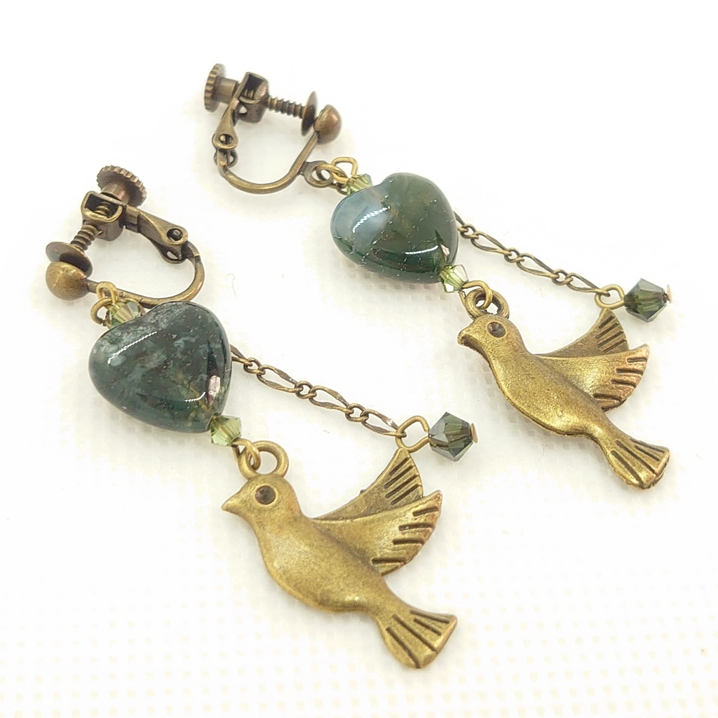 モスアゲート・鳥イヤリング