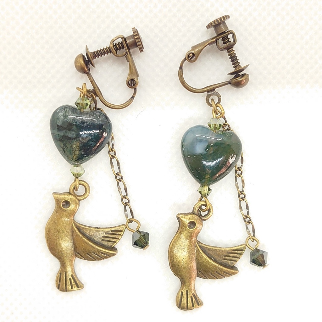 モスアゲート・鳥イヤリング