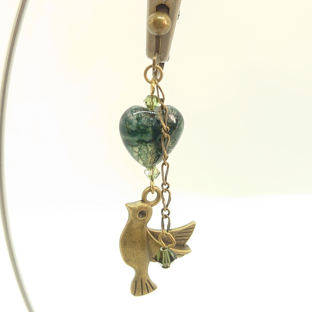 モスアゲート・鳥イヤリング