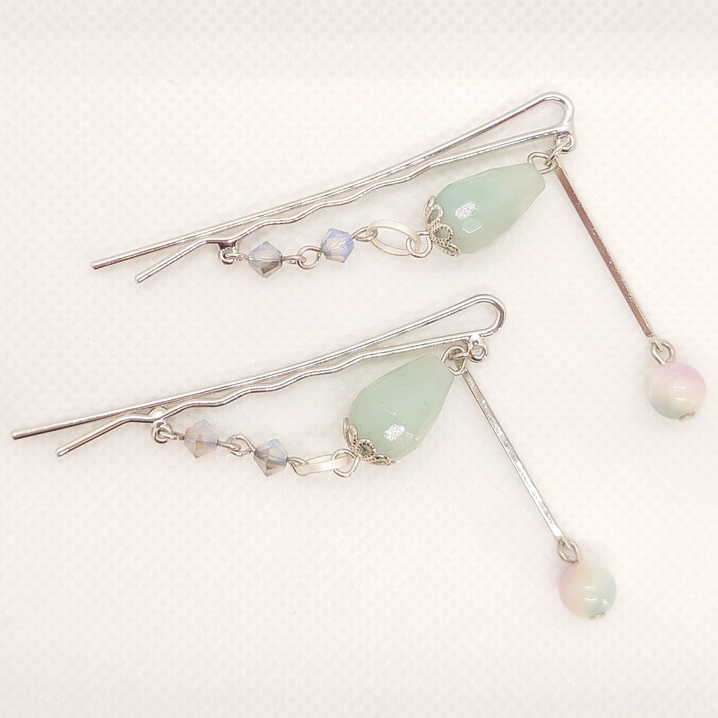 アマゾナイト・高瀬貝ヘアピン