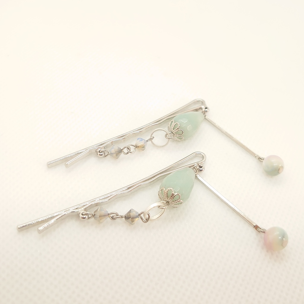 アマゾナイト・高瀬貝ヘアピン